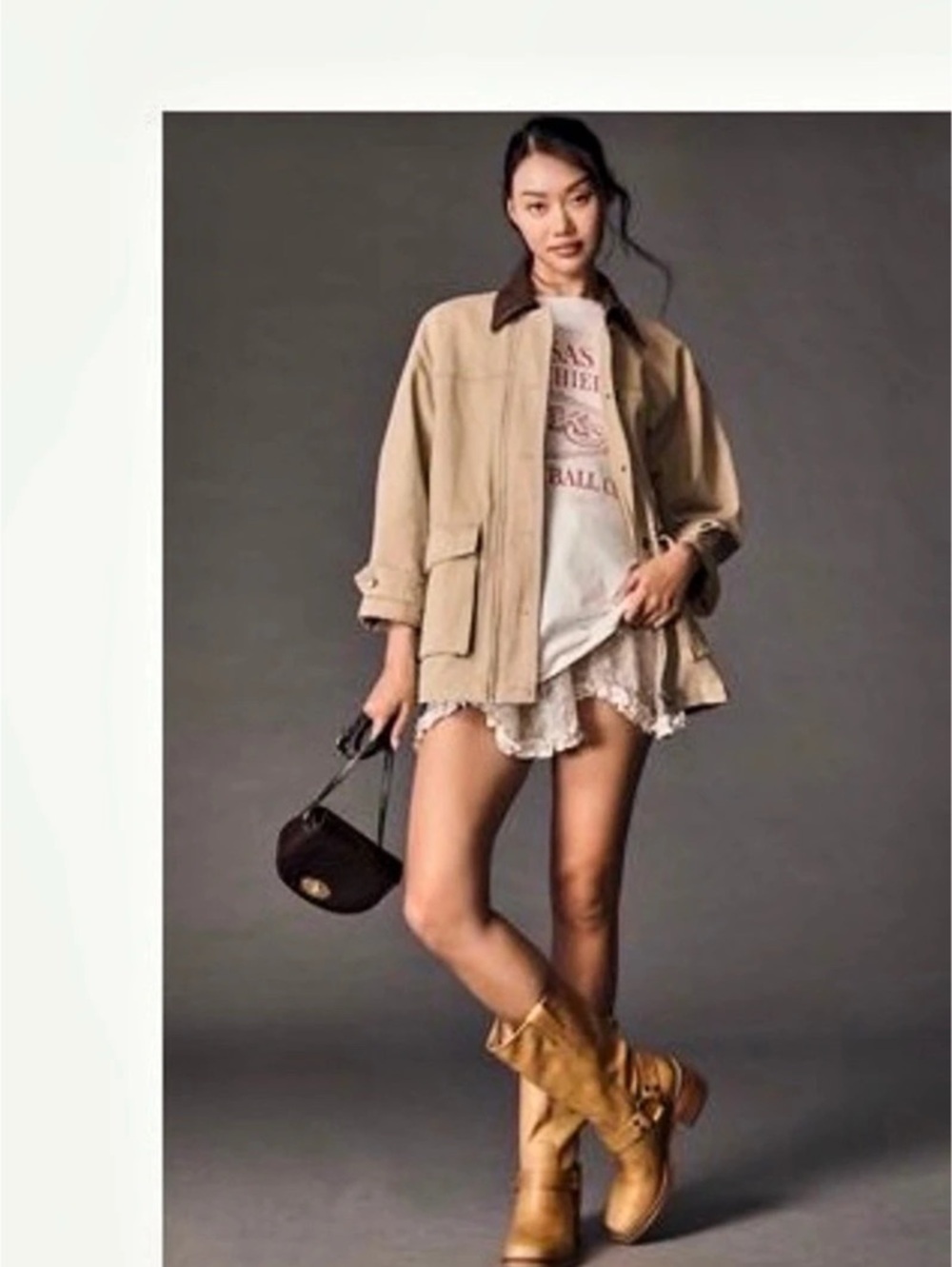 Anthropologie Pilcro Faux-Leather Collar Barn Jacket Utility Jacket Brown Size